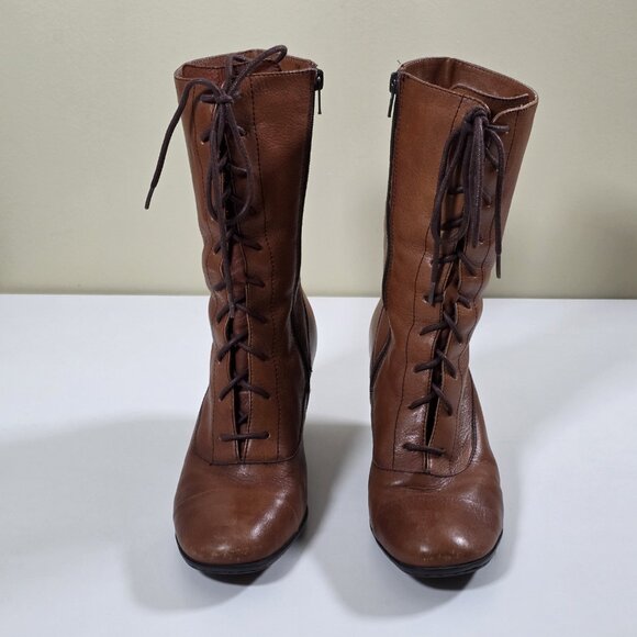 Born Victorian Mid Calf Lace Up Boots Womens US 7/38 W21360 Brown Leather Granny - Picture 3 of 16